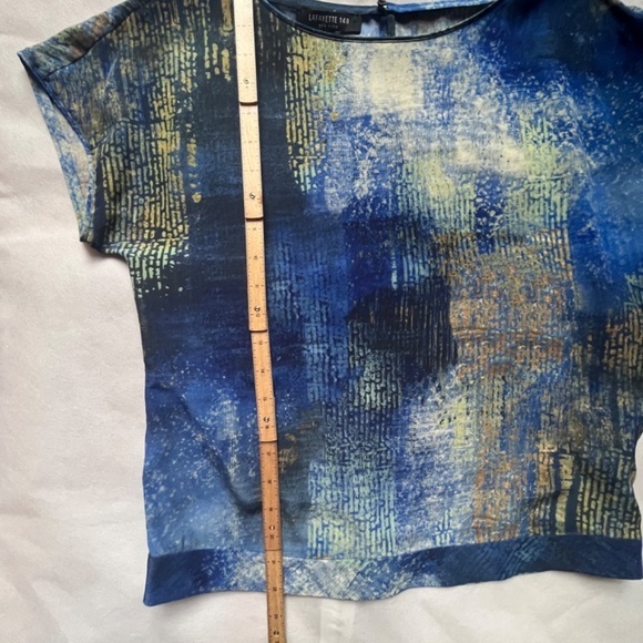 Lafayette‎ 148 Astract print Silk short sleeve Cocktail Blue Top Blouse T-shirt - Picture 10 of 11